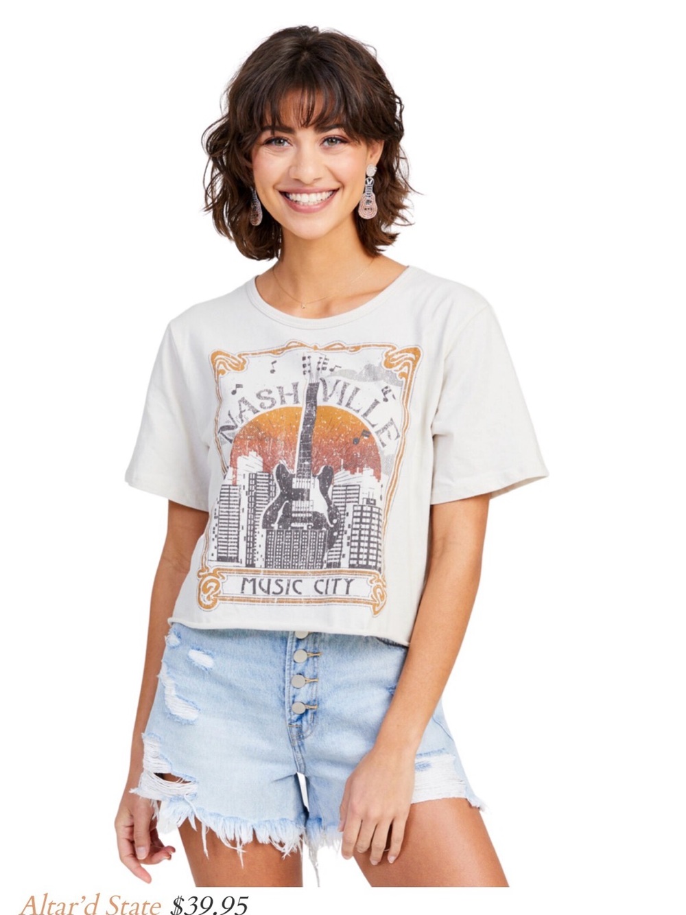 Altar'd State White Crop Tee with Nashville Graphic
